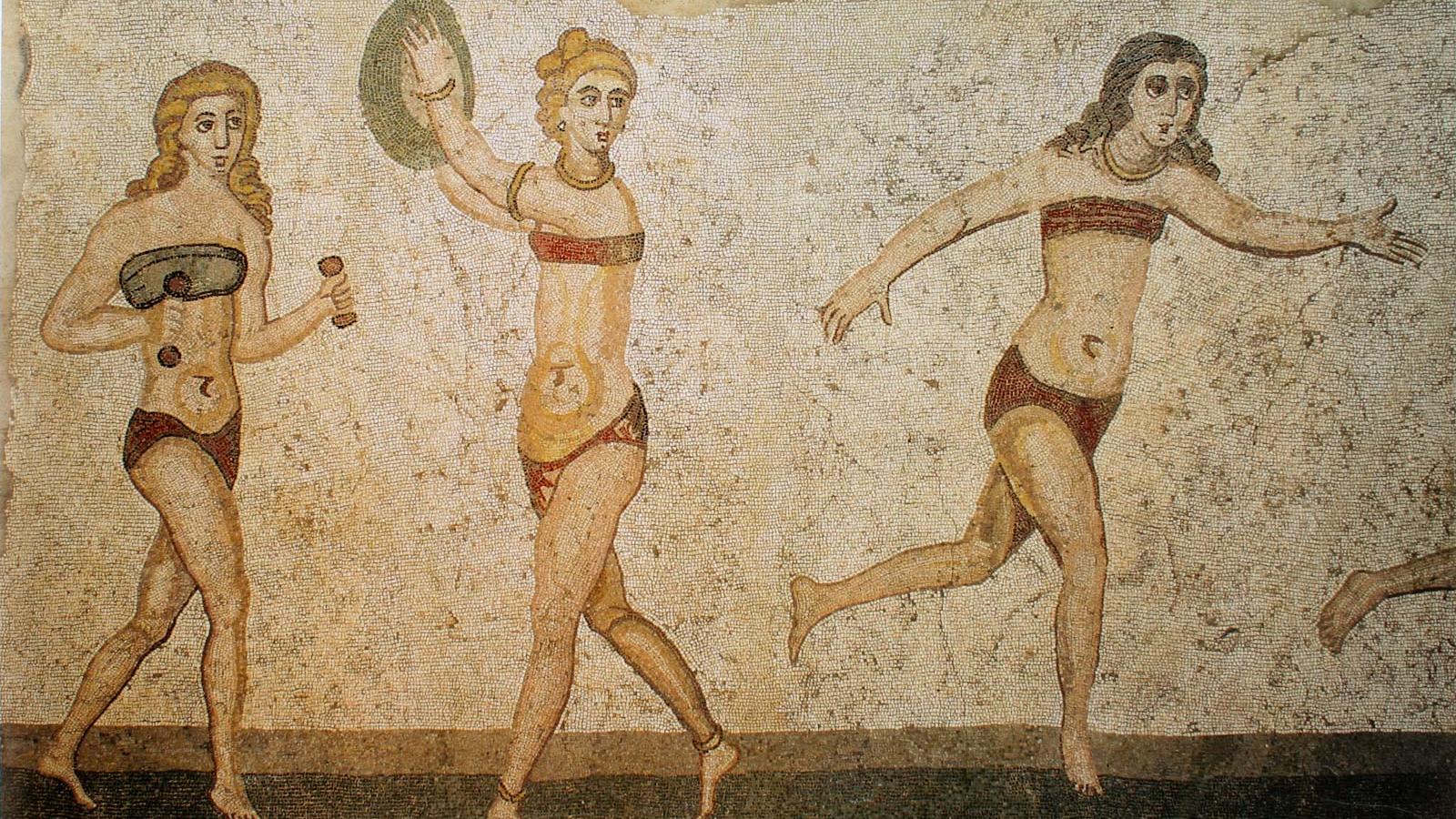mosaic of athletic women in bikinis